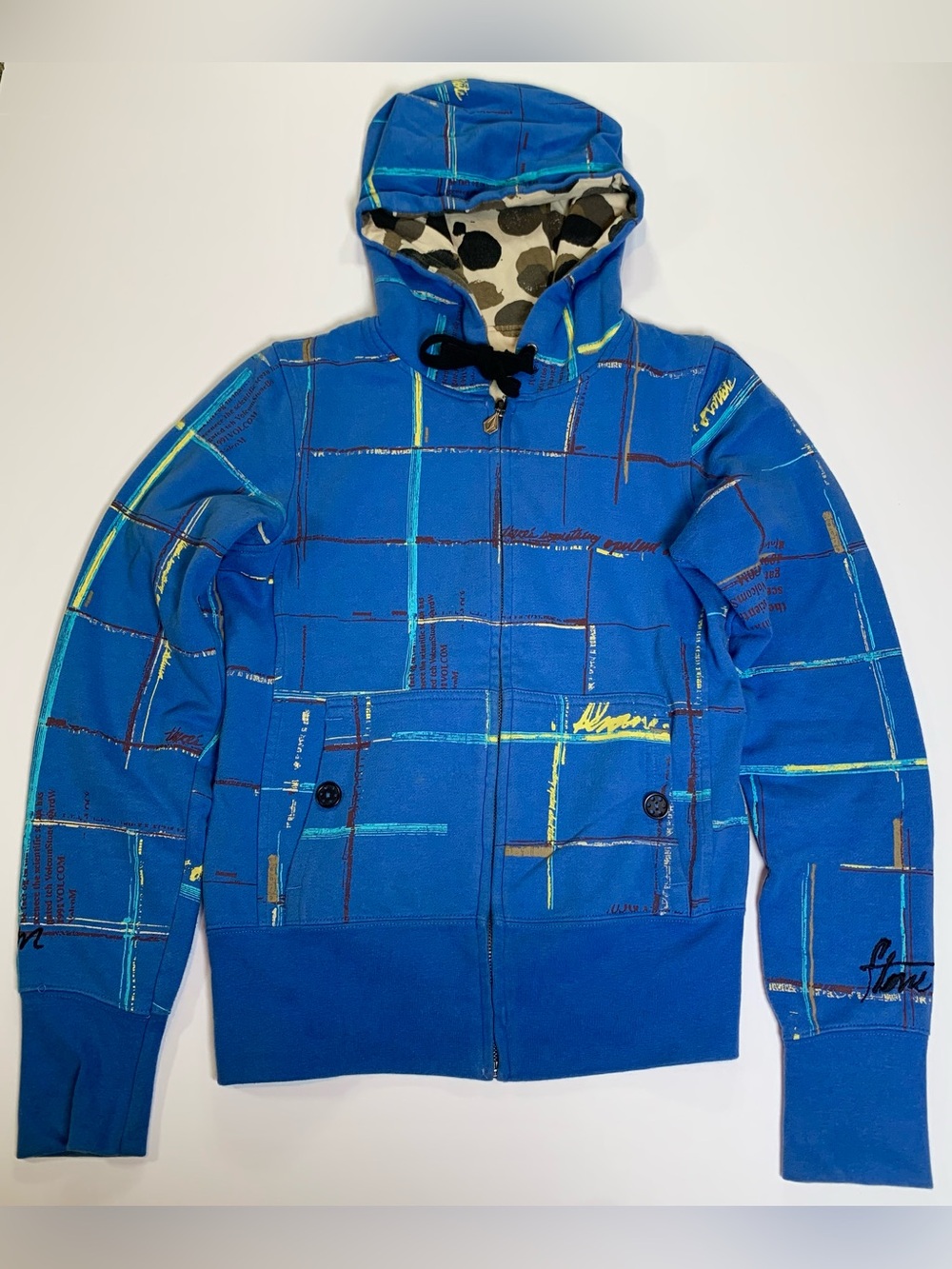 Vintage Y2K Volcom Blue Graphic Hooded Full Zip Jacket Women’s S Skater